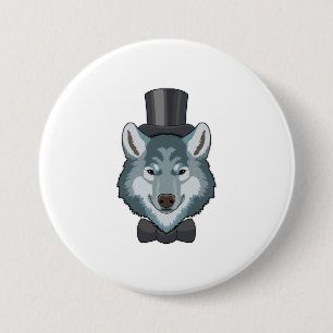 Chapa Redonda De 7 Cm Lobo como novio con lazo