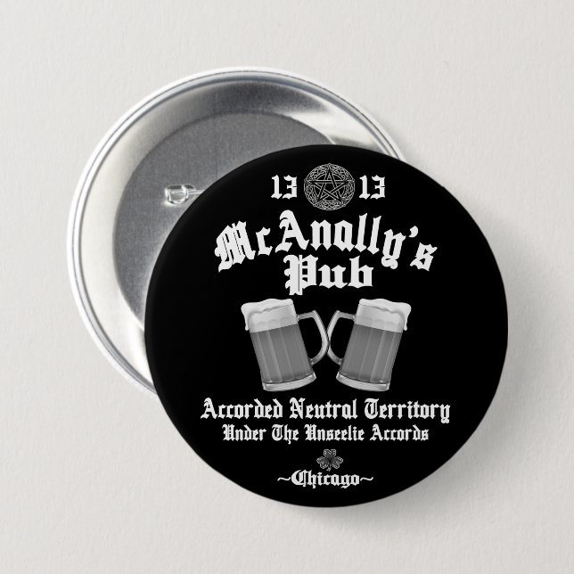 Chapa Redonda De 7 Cm Logo de McAnally's Pub White (Anverso y reverso)