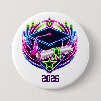 Chapa Redonda De 7 Cm logotipo de graduación neon brights