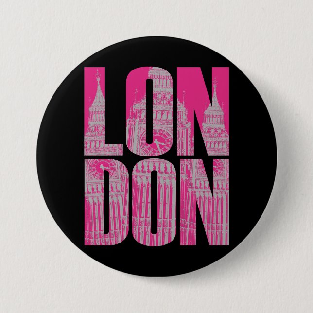 Chapa Redonda De 7 Cm Londres Rosa (Anverso)
