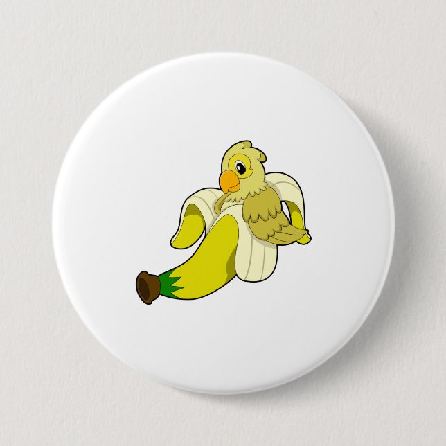 Chapa Redonda De 7 Cm Loro con banana (Anverso)
