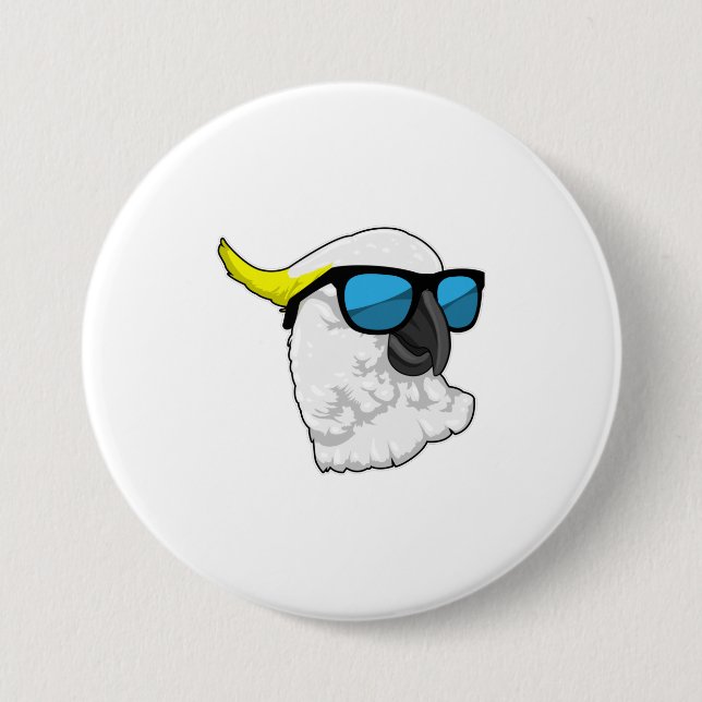 Chapa Redonda De 7 Cm Loro con gafas de sol (Anverso)