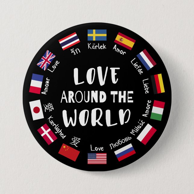 Chapa Redonda De 7 Cm Love Around the World Languages  (Anverso)