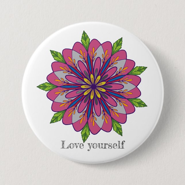 Chapa Redonda De 7 Cm Love yourself mandala flowers (Anverso)