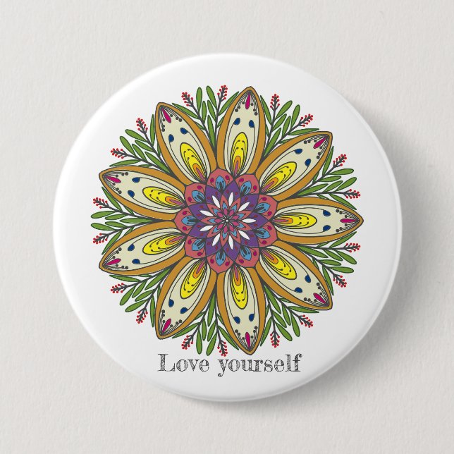 Chapa Redonda De 7 Cm Love yourself mandala flowers (Anverso)