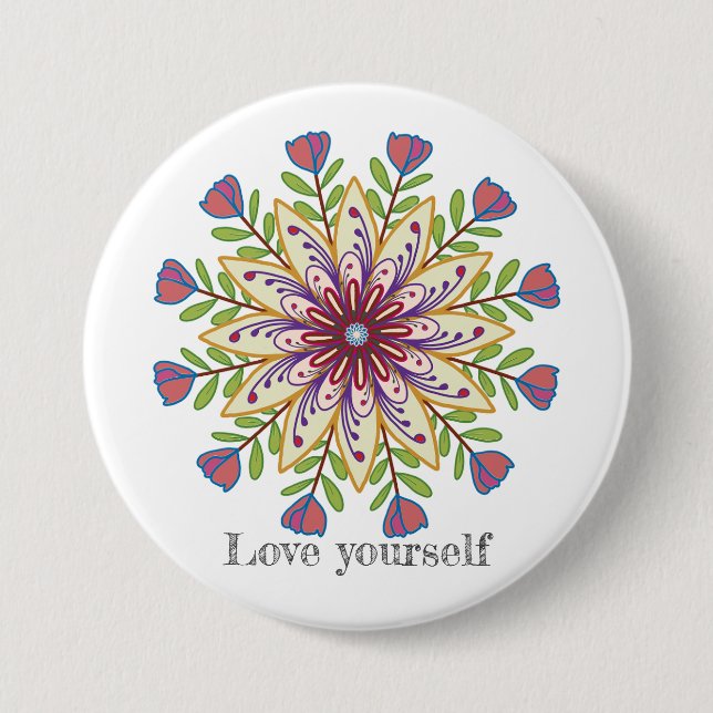 Chapa Redonda De 7 Cm Love yourself mandala flowers (Anverso)