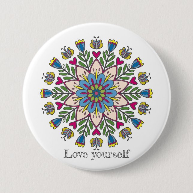 Chapa Redonda De 7 Cm Love yourself mandala flowers (Anverso)