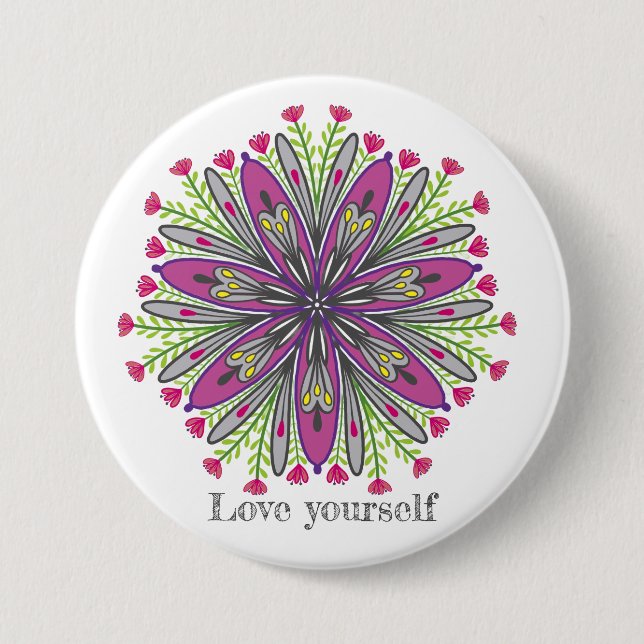 Chapa Redonda De 7 Cm Love yourself mandala flowers (Anverso)