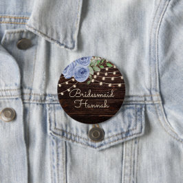 Chapa Redonda De 7 Cm Luces de Cuerda de Madera Rústica Floral Azul Dama