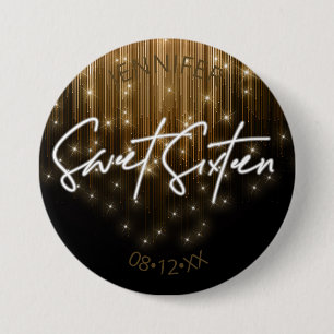 Chapa Redonda De 7 Cm Luces en cascada Sweet 16 Gold ID790