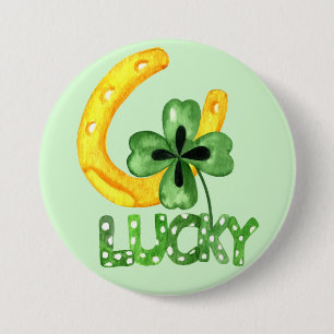 Chapa Redonda De 7 Cm Lucky Shamrock & Horseshoe