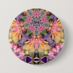 Chapa Redonda De 7 Cm LUCY ~ Sombras Amarillo, Púrpura, Rosa, Azul ~