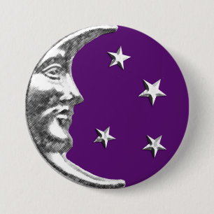 Chapa Redonda De 7 Cm Luna y Estrellas Art Deco - Ametist Purple & Silve