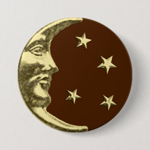 Chapa Redonda De 7 Cm Luna y estrellas Art Deco - Marrón chocolate y oro