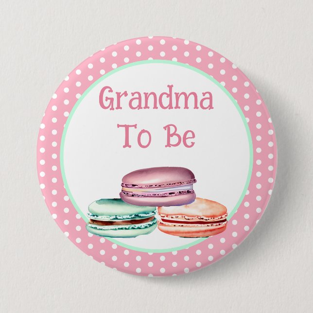 Chapa Redonda De 7 Cm Macaron Chica Baby Shower Grandma To Be (Anverso)