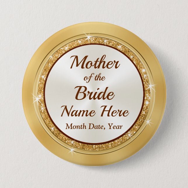 Chapa Redonda De 7 Cm Madre de la novia, PERSONALIZADA, tema del oro (Anverso)