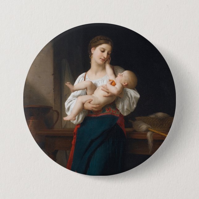 Chapa Redonda De 7 Cm Madre e hijo (por Bouguereau) (Anverso)