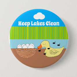 Chapa Redonda De 7 Cm Madre Pato cantando a sus huevos