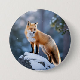 Chapa Redonda De 7 Cm Majestic Winter Fox Photography