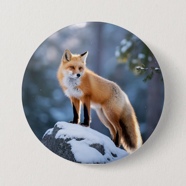 Chapa Redonda De 7 Cm Majestic Winter Fox Photography (Anverso)