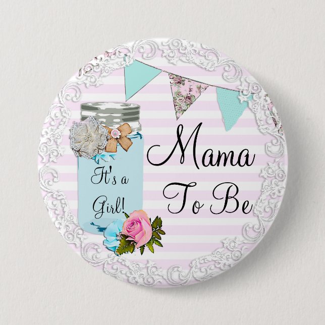 Chapa Redonda De 7 Cm Mama a ser Blue Mason Jar Rustic Button (Anverso)