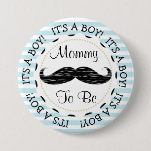 Chapa Redonda De 7 Cm Mamá de las rayas azules a ser bigote Baby Shower