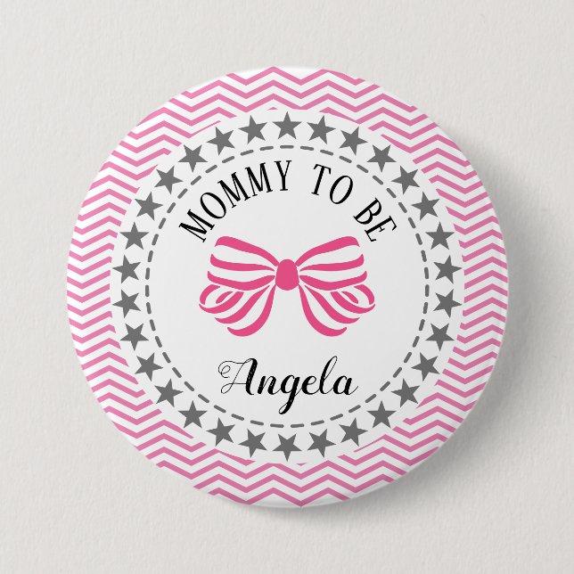 Chapa Redonda De 7 Cm Mamá será nueva madre Baby Shower rosada incógnita (Anverso)