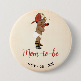 Chapa Redonda De 7 Cm Mamá será pequeña bombera en Baby Shower