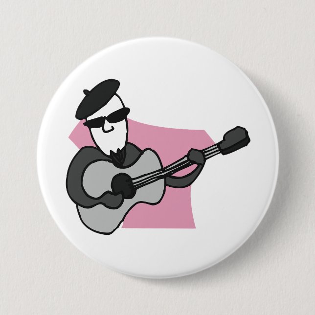 Chapa Redonda De 7 Cm Man Wearing Beret Playing Acoustic Guitar (Anverso)