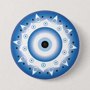 Chapa Redonda De 7 Cm Mandala griega malvado Ojo Azul Blanco