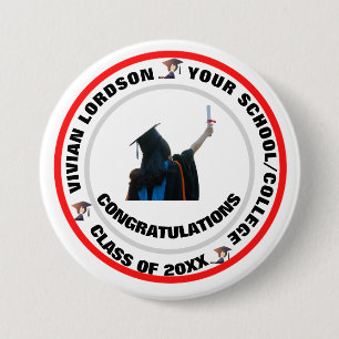 Chapa Redonda De 7 Cm Marcas de esquí   Celebración de la graduación del