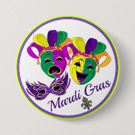 Chapa Redonda De 7 Cm Mardi Gras Fiesta Colorful Big Button Máscara