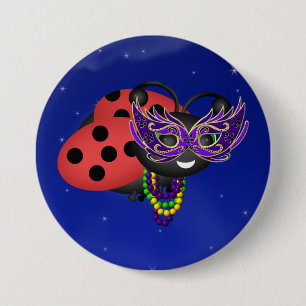 Chapa Redonda De 7 Cm Mardi Gras Ladybug