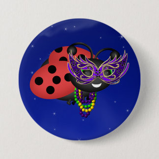 Chapa Redonda De 7 Cm Mardi Gras Ladybug