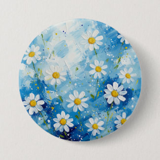 Chapa Redonda De 7 Cm Margaritas estrelladas sobre azul medianoche
