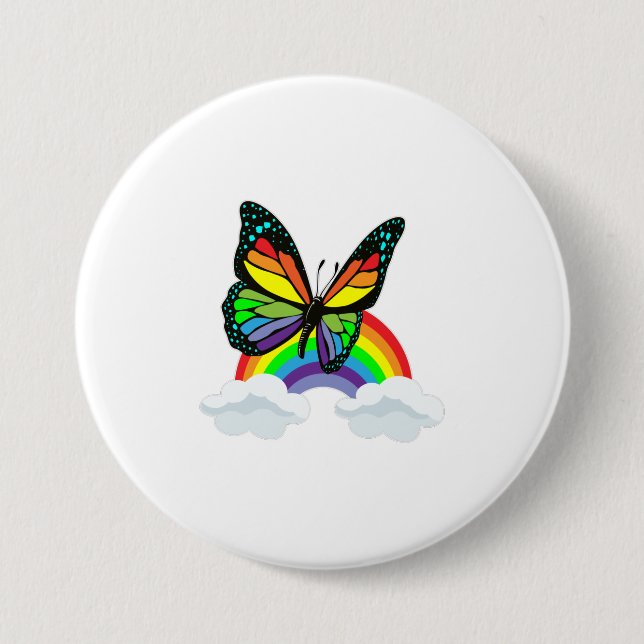 Chapa Redonda De 7 Cm Mariposa con arcoiris (Anverso)