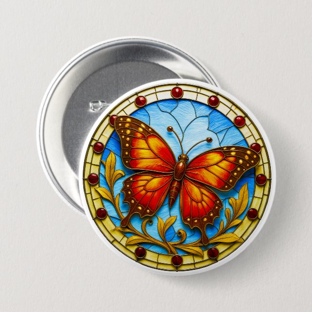 Chapa Redonda De 7 Cm mariposa de vidriera (Anverso y reverso)