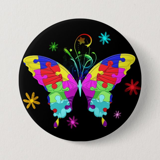 Chapa Redonda De 7 Cm Mariposa del autismo (Anverso)