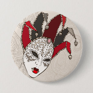 Chapa Redonda De 7 Cm Máscara de Bufón de Mardi Gras Carnaval Veneciano