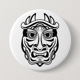 Chapa Redonda De 7 Cm Máscara Oni Japonesa Arte de Línea Tribal Demonio