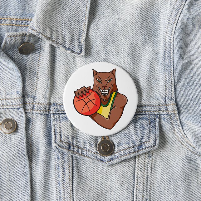 Chapa Redonda De 7 Cm Mascota de baloncesto Fierce Wildcat (Subido por el creador)