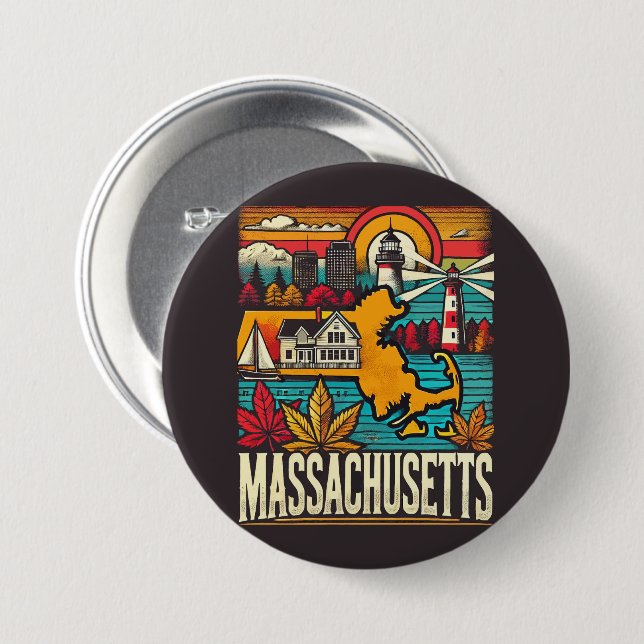 Chapa Redonda De 7 Cm Massachusetts (Anverso y reverso)