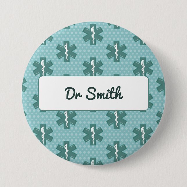 Chapa Redonda De 7 Cm Médica nombre personalizado símbolo médico regalo  (Anverso)