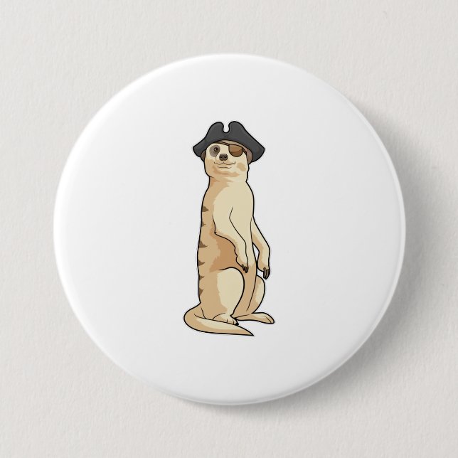 Chapa Redonda De 7 Cm Meerkat como pirata con gorra pirata (Anverso)