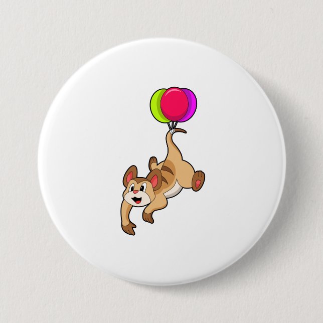 Chapa Redonda De 7 Cm Meerkat con globo (Anverso)