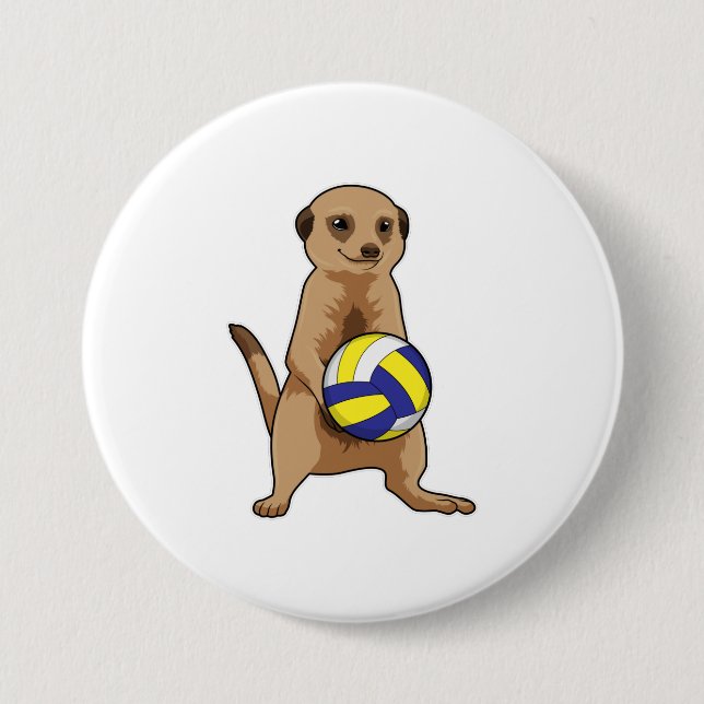 Chapa Redonda De 7 Cm Meerkat con voleibol (Anverso)