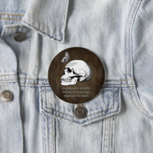 CHAPA REDONDA DE 7 CM MEMENTO VIVERE • MEMENTO AMARE • MEMENTO MORI