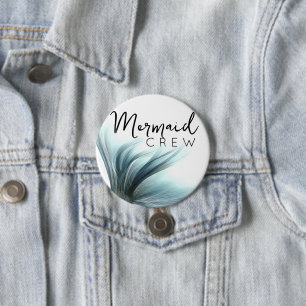 Chapa Redonda De 7 Cm Mermaid Crew Aqua   Mint Seafoam Luxe Bridal Party