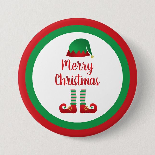 Chapa Redonda De 7 Cm Merry Christmas Elf Outfit Red Typography (Anverso)