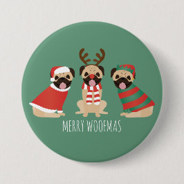 Chapa Redonda De 7 Cm Merry Woofmas Pug Dogs